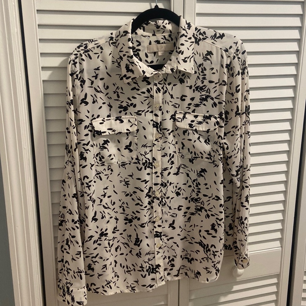 Loft Black and White Button Down Blouse